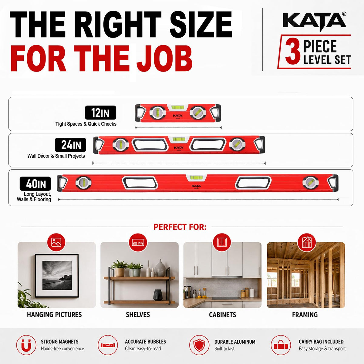 Magnetic Spirit Level Set with Carrying Bag