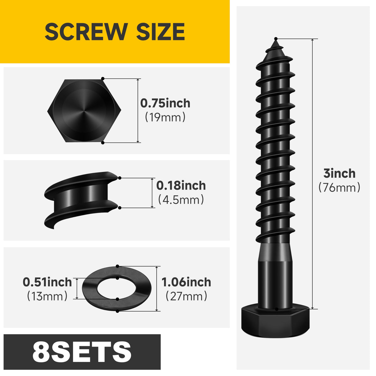 304 Stainless Steel Hex Head Lag Screws with Washers