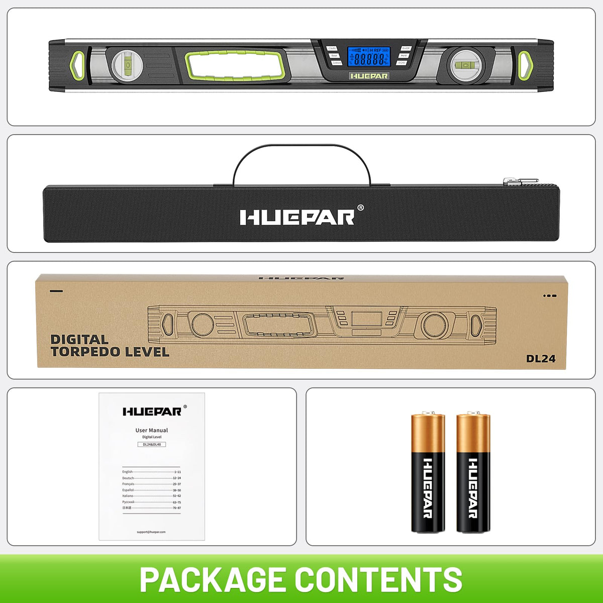 Huepar Magnetic Torpedo Level, 24-Inch, Aluminum Alloy Spirit Level