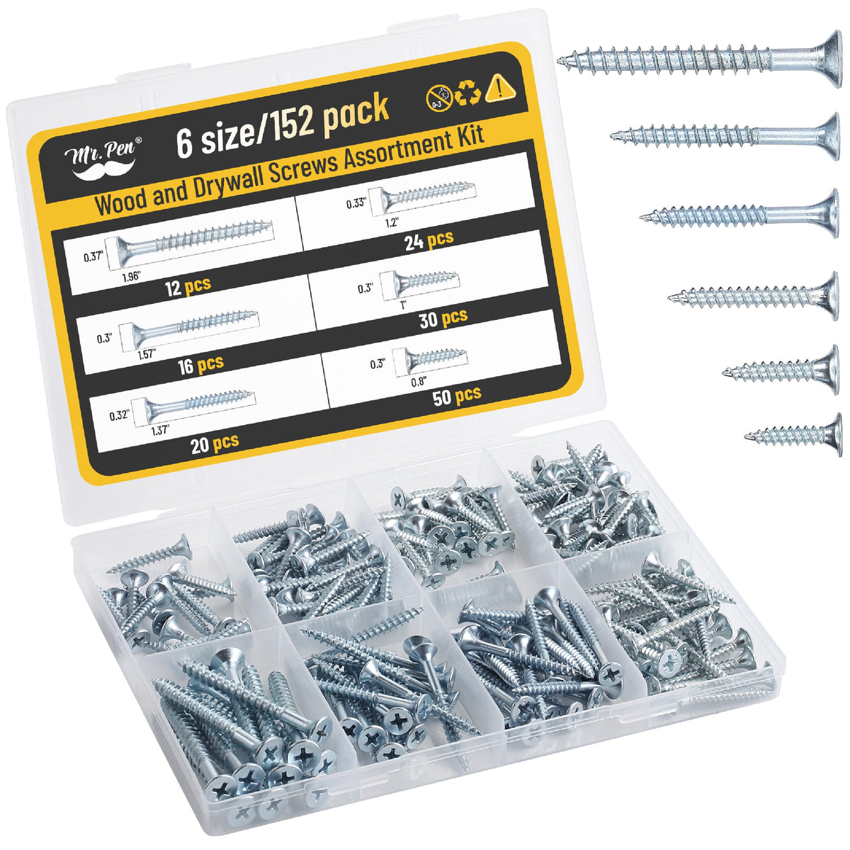 Mr. Pen- Wood Screws Assortment Kit, 152 pcs, Phillips Tips, Wood Screws