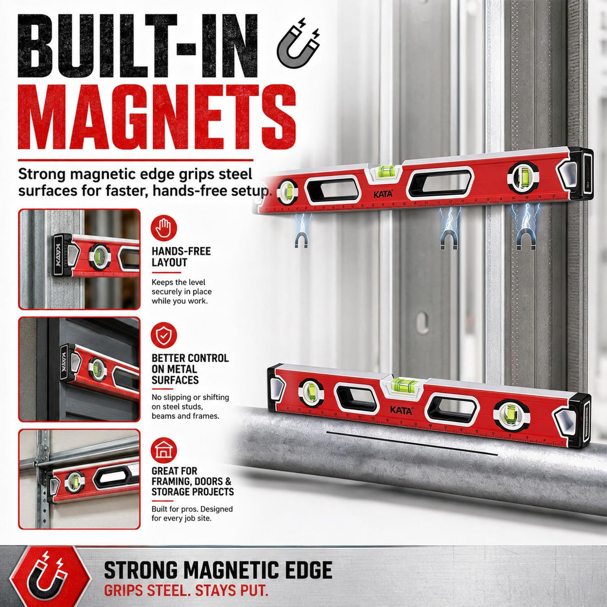 Magnetic Spirit Level Set with Carrying Bag