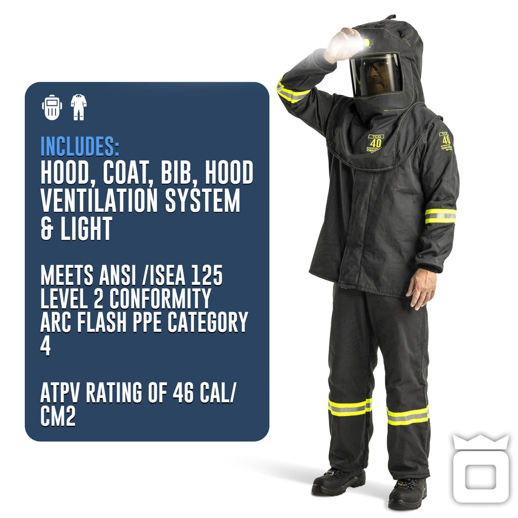 TCG40 Series Arc Flash Hood, Coat with Escape Strap, & Bib Suit Set with HVSL
