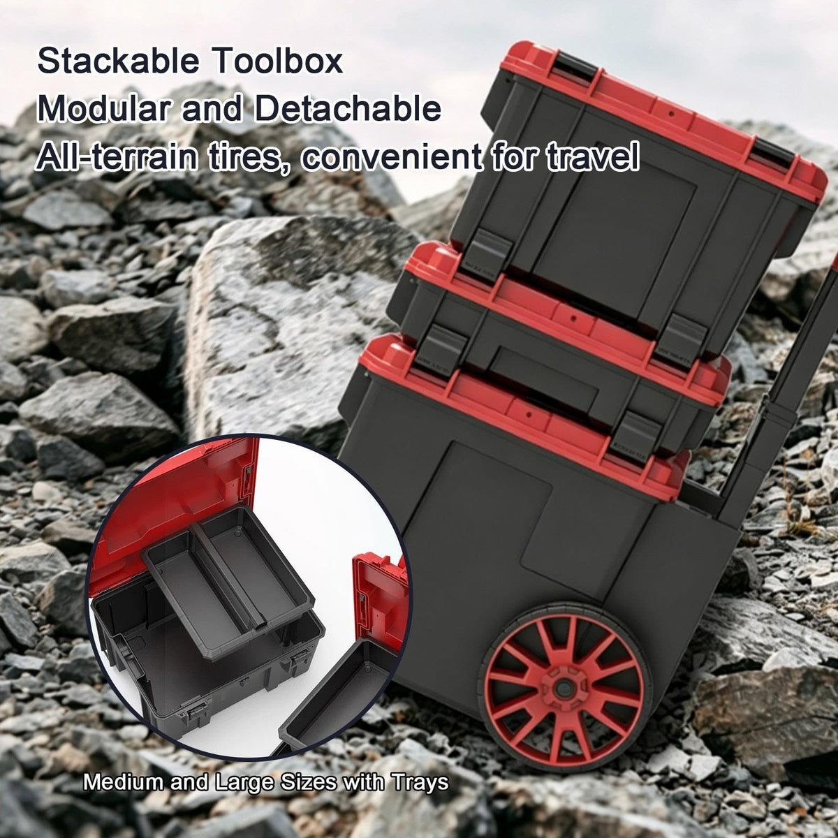 QLEAIARN Duty Modular Rolling Toolbox System, Plastic Toolbox with Handle