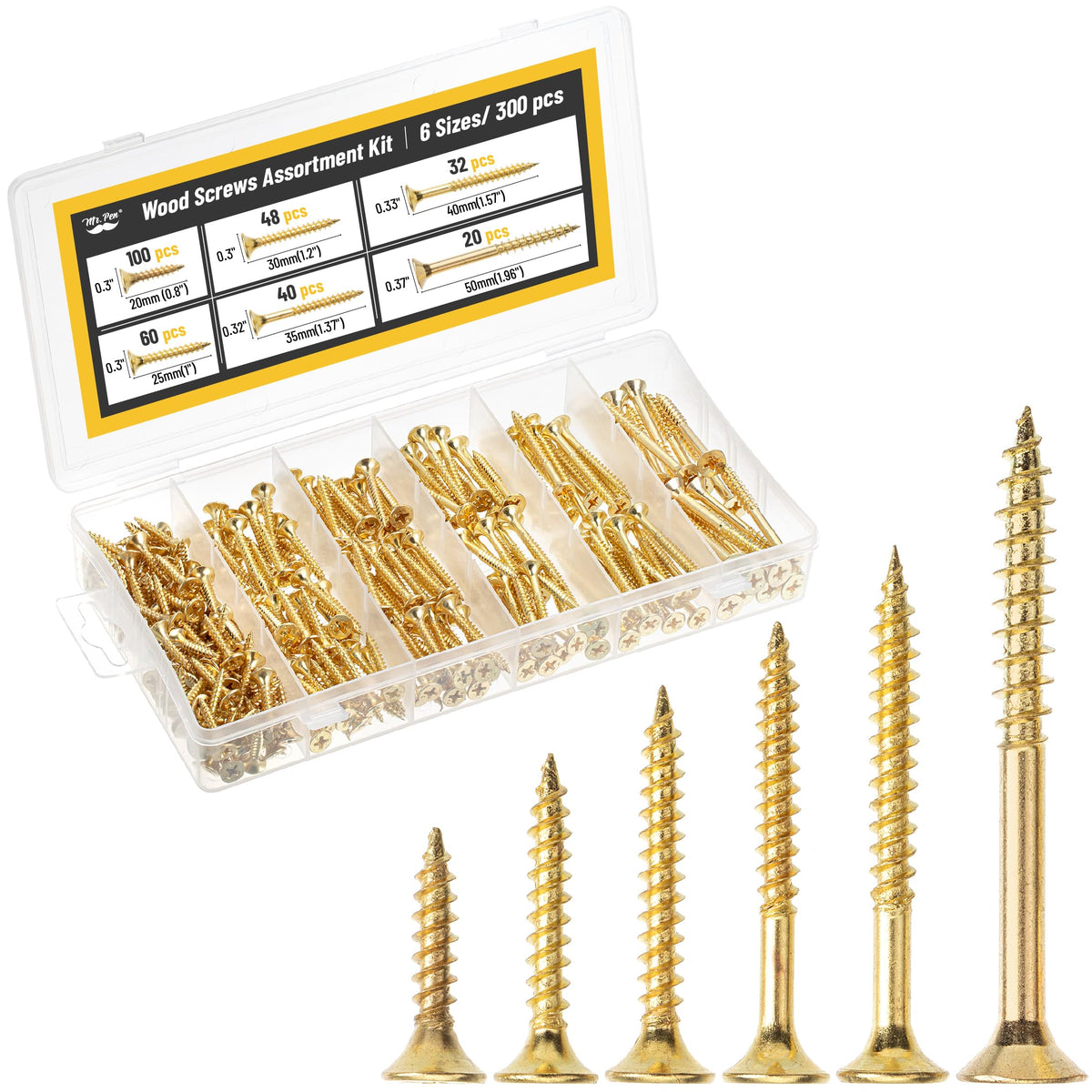Mr. Pen- Wood Screws Assortment Kit, 152 pcs, Phillips Tips, Wood Screws